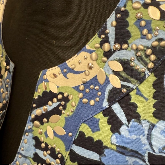 NWT Ruby Rd. Blue Floral Print Beaded Tunic Top L 3/4 Sleeve Cotton Blend Resort - Picture 2 of 11